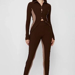 Maniere De Voir Brown and Tan Ribbed Sweater Two Piece Set - Sold